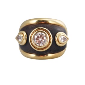 18k Gold Diamond Wood Dome Ring
