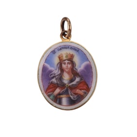 Antique Russian c. 1889 14k Gold Enamel St. Helena Pendant