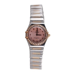 Omega Constellation 18k Rose Gold Steel MOP Diamond Ladies Quartz Watch 1368.73.00