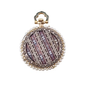 Antique Swiss Diamond Enamel Seed Pearl Pocket Watch