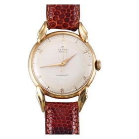 Vintage Alpha 18k Yellow Gold Fancy Lug Manual Wind Watch