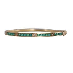 18k Gold Diamond Emerald Bangle Bracelet