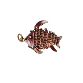 Vintage 14k Gold Enamel Fish Pendant Charm