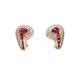 18k Gold Diamond Ruby Earrings