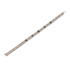 Art Deco Filigree 14k Gold Emerald Bracelet