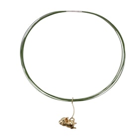 18k Gold Flying Chihuahua Dog Pendant Steel Cord Necklace