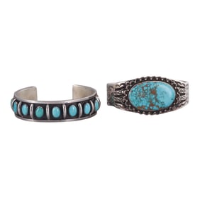 Native American Perry Shorty Navajo Turquoise Cuff Bracelet Lot of 2