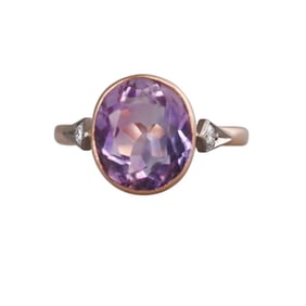 Russian 14k Rose Gold Diamond Amethyst Ring