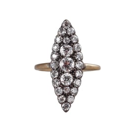 Antique 14k Gold Silver Diamond Navette Ring
