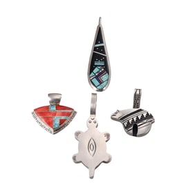 Native American Ray Singer Sam Piaso Navajo Inlay Gemstone Pendant Lot of 4