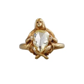 Art Nouveau French 18k Gold Rose Cut Diamond Nymph Ring
