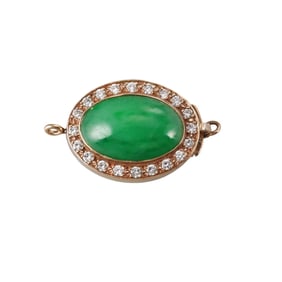 GIA Type A Fei Cui Jadeite Jade 14k Gold Diamond Clasp