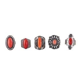 Native American Darryl Becenti Navajo Errick Howard Coral Sterling Ring Lot of 5