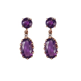 Vintage 14k Gold Amethyst Diamond Drop Earrings