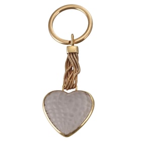 Gucci Vintage 18k GOld Frosted Crystal Heart Keychain Key Ring