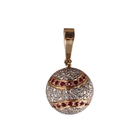 Vintage 14k Gold Diamond Ruby Baseball Ball Charm Locket Pendant