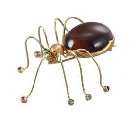 22k Gold Smoky Topaz Multi Color Sapphire Spider Brooch Pin