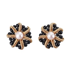 Tiffany & Co 18k Gold Onyx Pearl Earrings