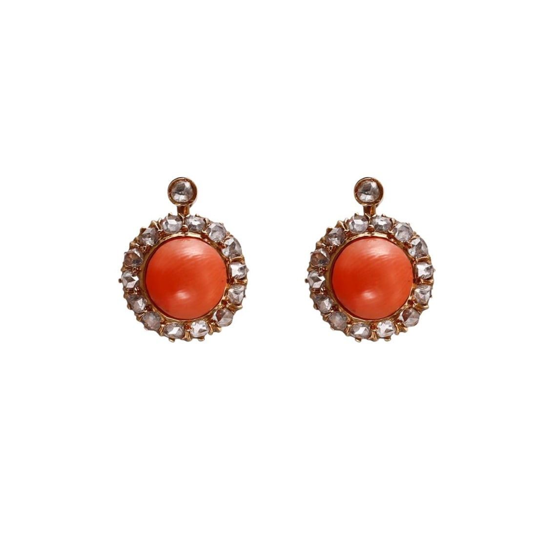 Antique Victorian 18k Gold Diamond Coral Earrings (1 of 3)