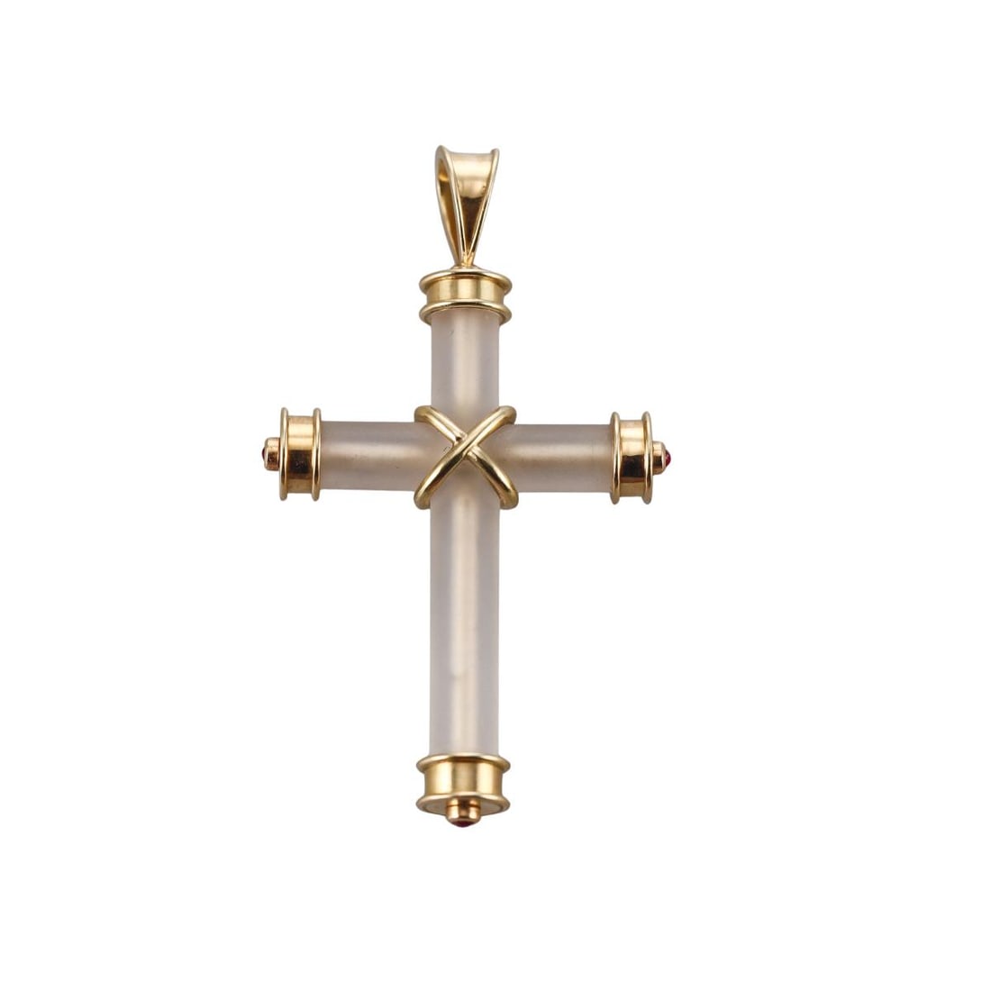 Theo Fennell 18k Gold Frosted Crystal Ruby Cross Pendant (1 of 5)