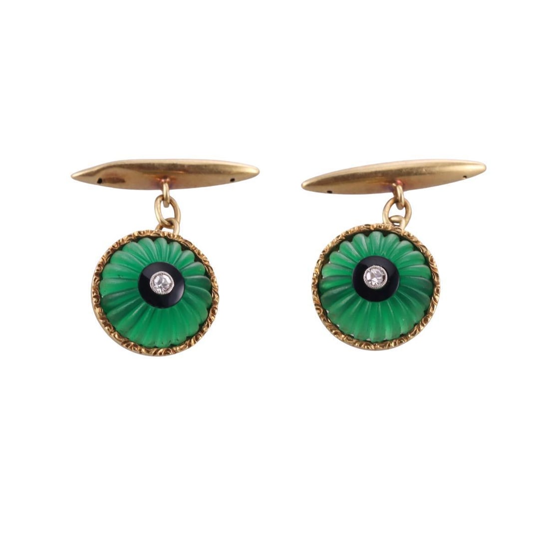 Art Nouveau 18k Gold Chrysoprase Diamond Onyx Cufflinks (1 of 3)