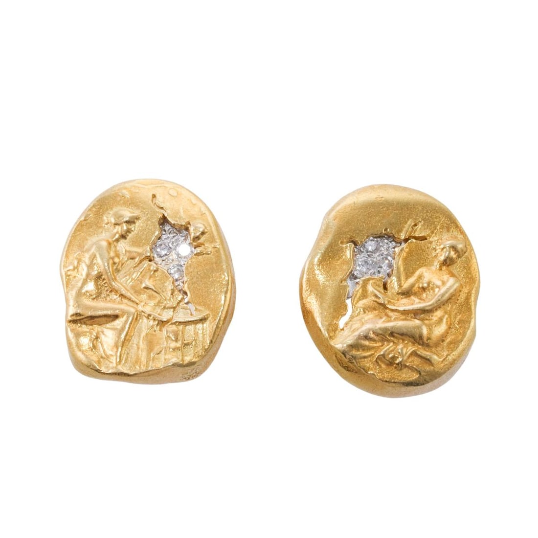 Seidengang Athena Diamond Gold Platinum Earrings: Metal : 18k Gold / Platinum Designer : Seidengang Gemstone : Diamonds approx. 0.14ctw G/VS Measurements : Earrings are 23mm x 18mm Marked: : SG mark, Plat, 18k Weight: : 1