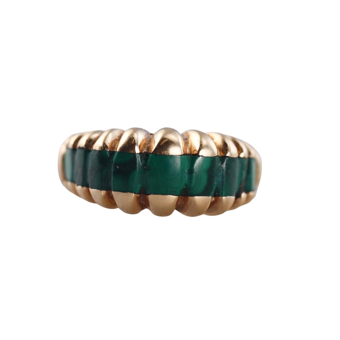 1970s 18k Gold Malachite Ring: Metal : 18k Yellow Gold Designer : Not Signed Gemstone : Malachite. Measurements : Ring size 6, width 9mm. Marked: : Tested 18k. Weight: : 7 grams Condition: