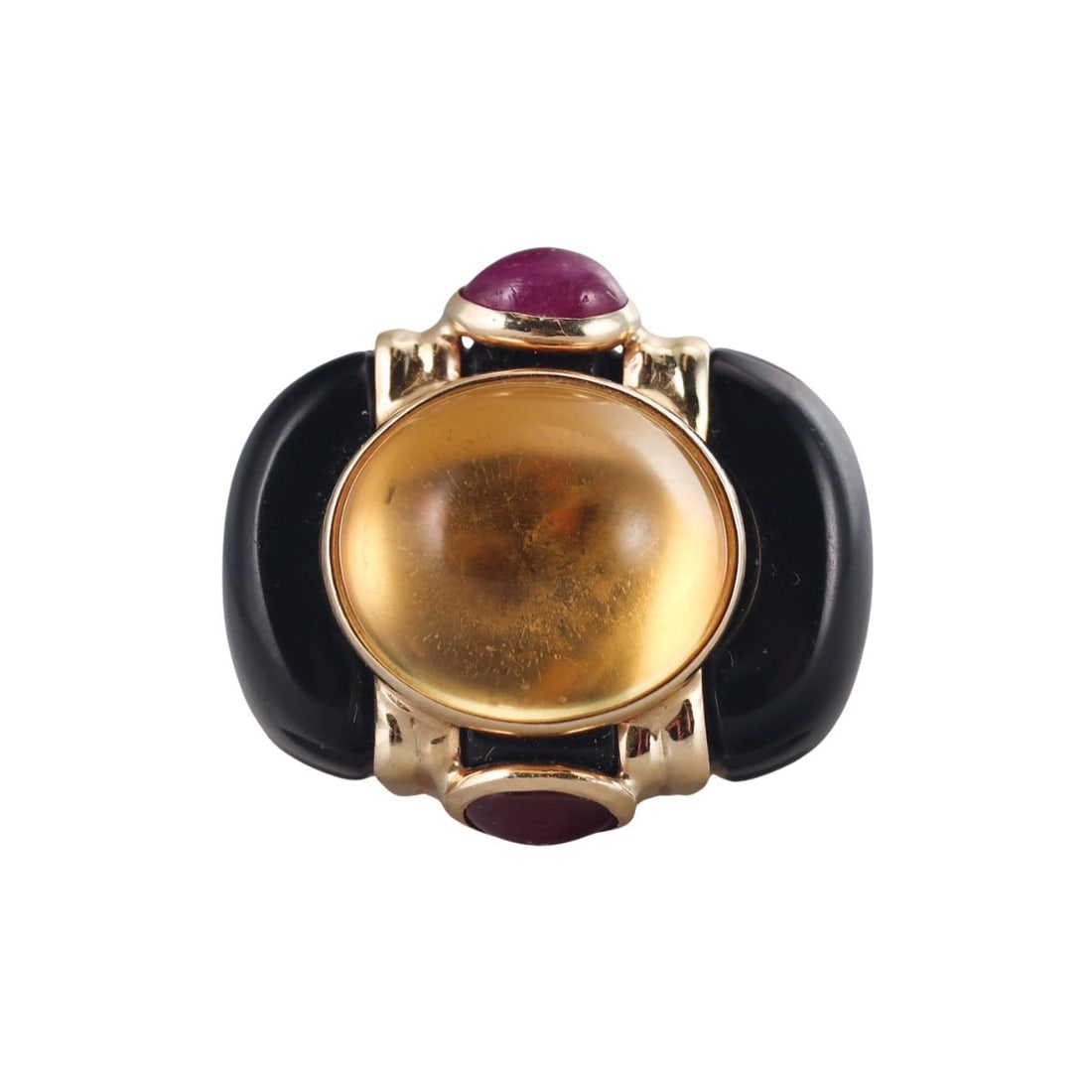 1980s 18k Gold Onyx Citrine Ruby Cocktail Ring (1 of 4)