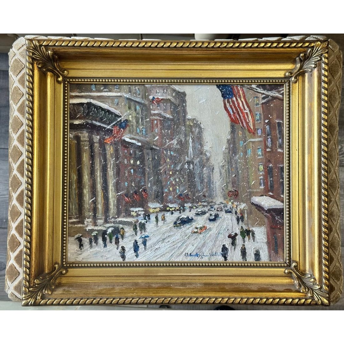 Christopher Willett Oil on Board Broadway Painting: Artist : Christopher Willett Dimensions : approx. 9 1/2" L x 11 1/2" W (framed - 14" x 16") Media : Oil on Board