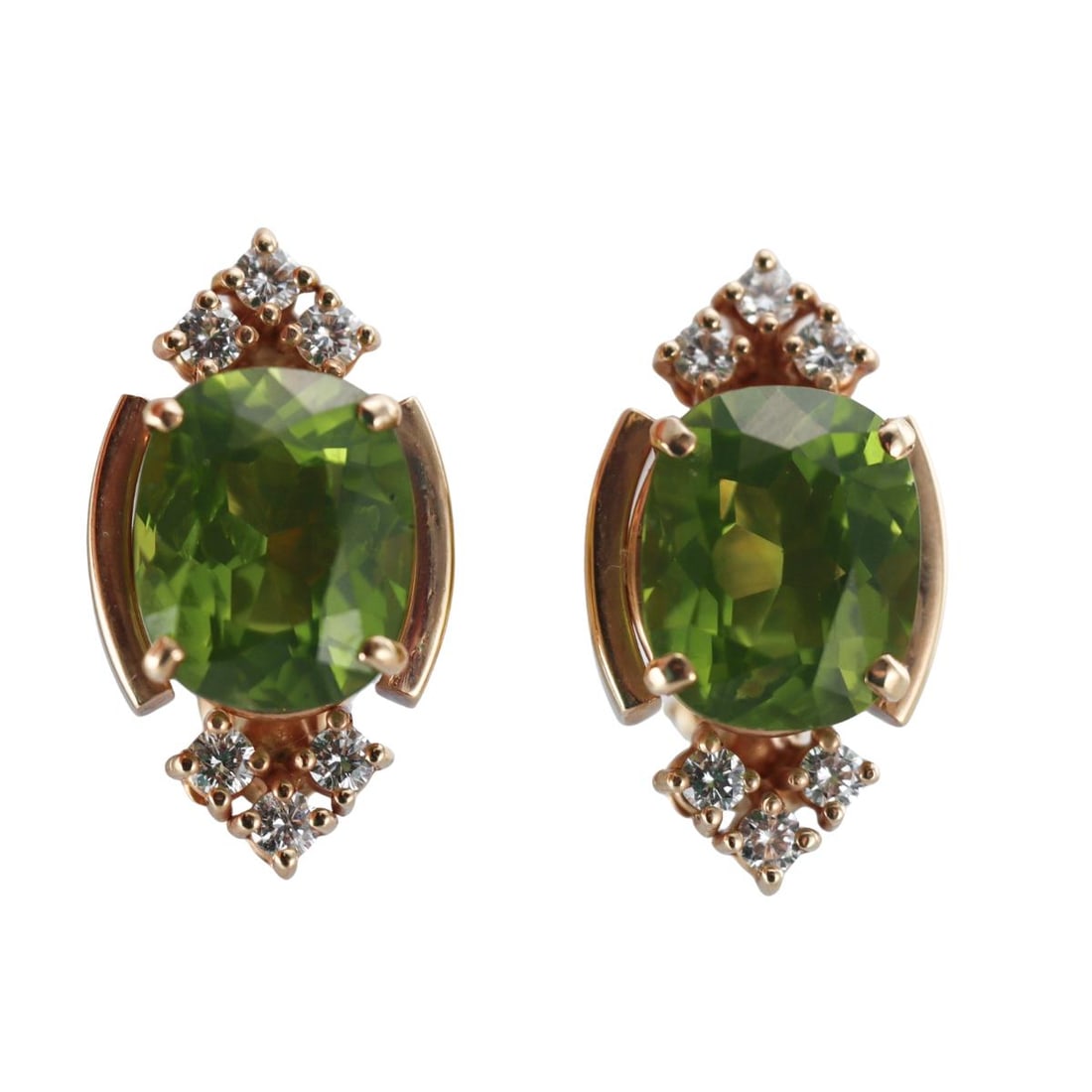 1980s Vintage 14k Gold Diamonds Peridot Earrings: Metal : 14k Yellow Gold Designer : Not Signed Gemstone : Diamonds approx. 0.36ctw Measurements : Earrings are 25mm x 12mm Marked: : 14k Weight: : 12.2 grams Condi