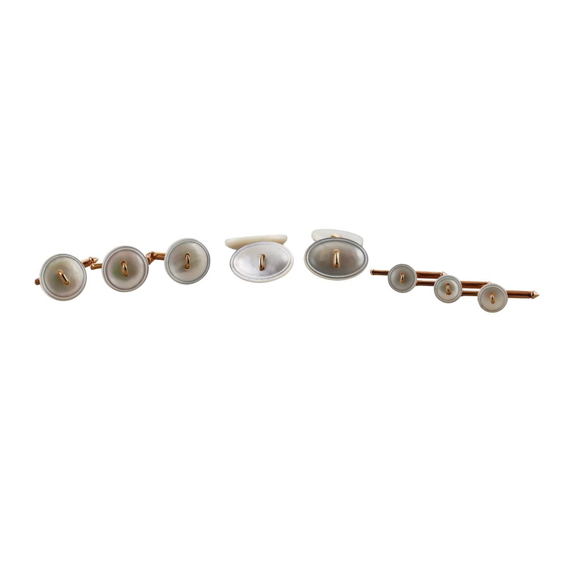 Art Deco 14k Gold Mother of Pearl Cufflinks Stud Set (1 of 2)