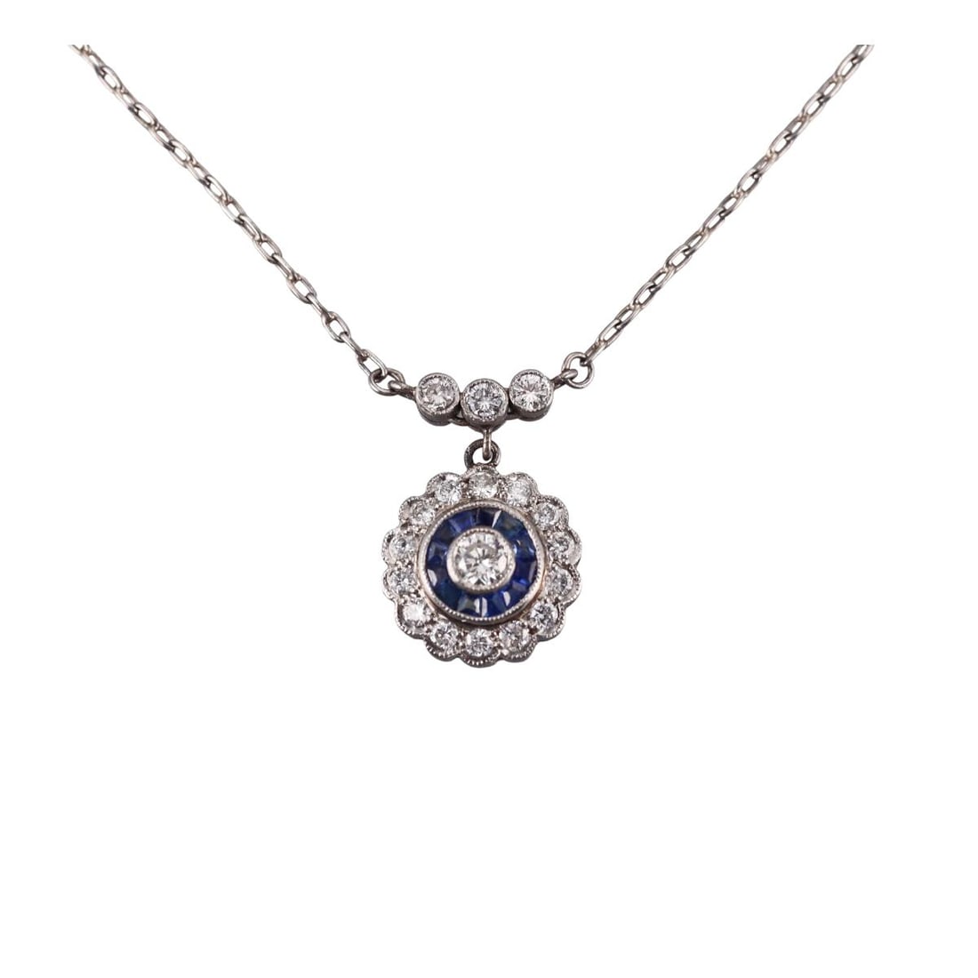 Platinum Diamond Sapphire Pendant Necklace (1 of 4)