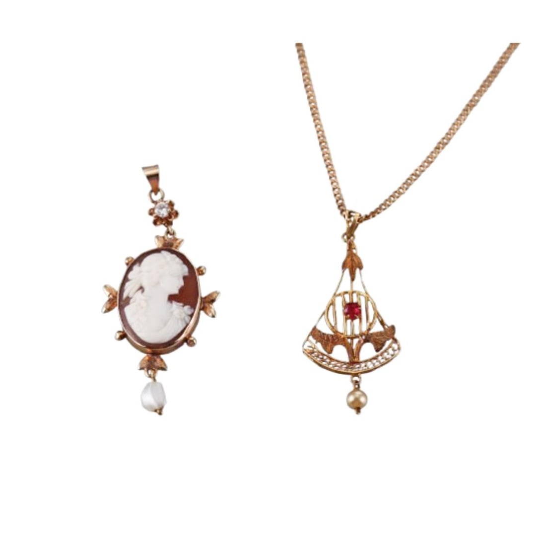 Antique Gold Cameo Diamond Pearl Lavalier Pendant Necklace Lot (1 of 3)