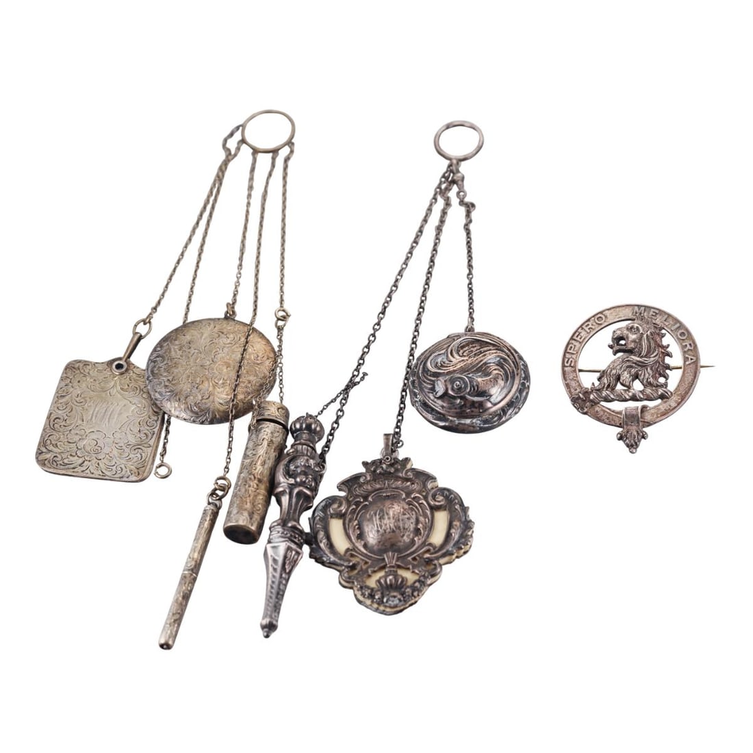 Antique Sterling Silver Chatelaine Brooch Lot of 3pc (1 of 4)