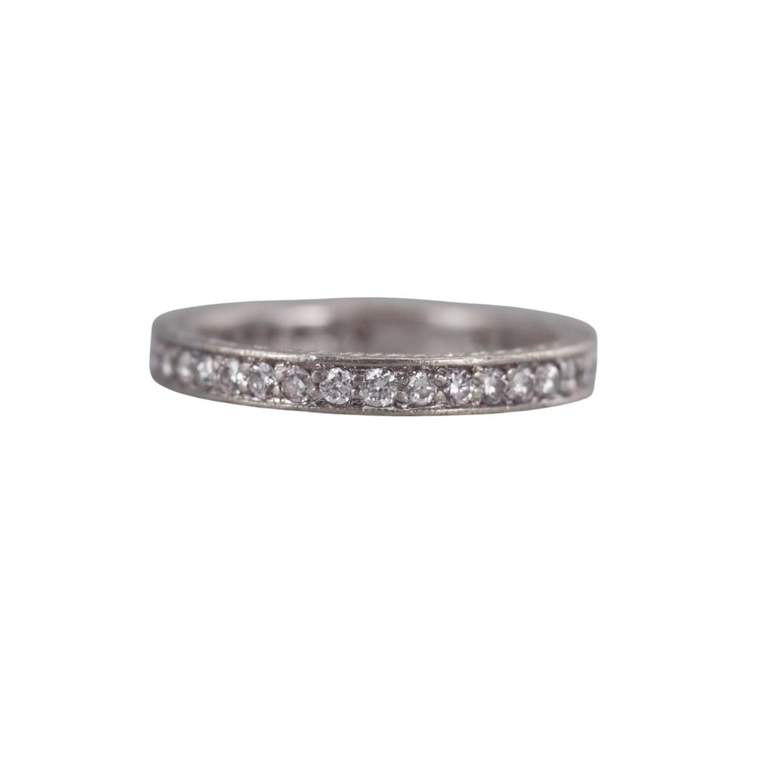 Platinum Diamond Eternity Wedding Band Ring: Metal : Platinum Designer : Not Signed Gemstone : Diamonds 0.67ctw. Measurements : Ring size 5.75, width 2.7mm. Marked: : D0.67, PT900. Weight: : 4.7 grams Condi