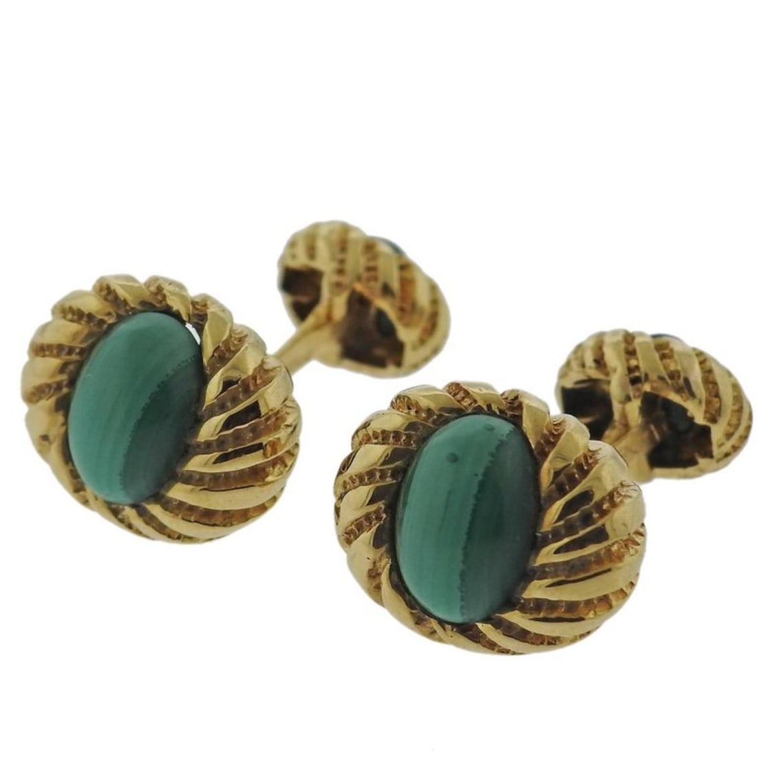 Tiffany & Co. Schlumberger Malachite Gold Cufflinks: Metal : 18k Yellow Gold Designer : Tiffany & Co Jean Schlumberger Gemstone : Malachite Measurements : Tops 18mm x 15mm. Backs 11mm x 9mm Marked: : Tiffany & Co, 750, Schlumberger.