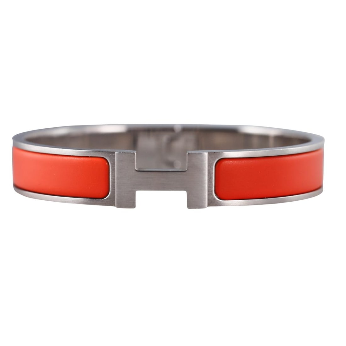 Hermes Clic H Orange Enamel Brushed Finish Bangle Bracelet