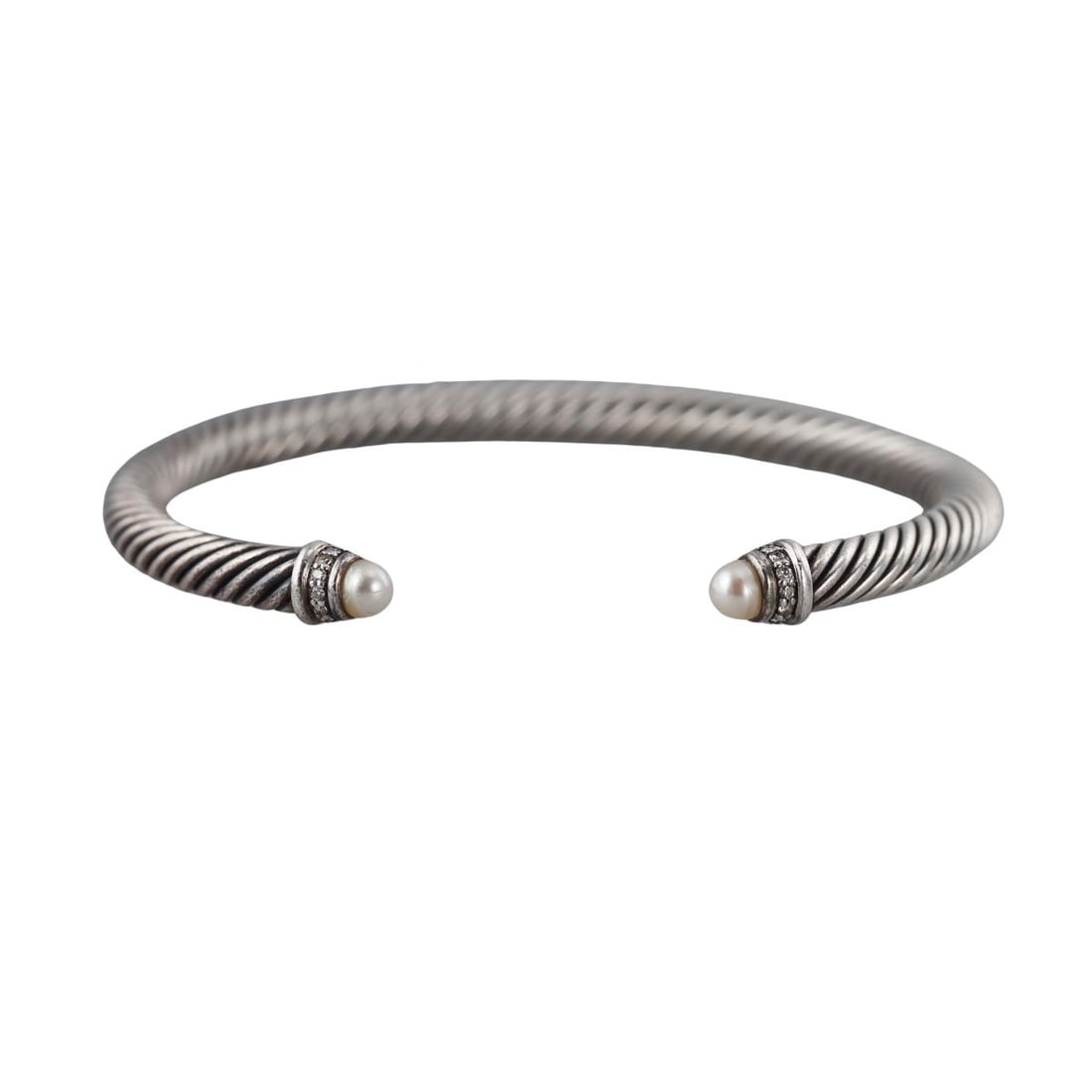 David Yurman Silver Diamond Pearl 5mm Cable Cuff Bracelet (1 of 4)