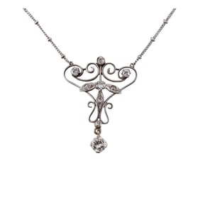 Antique Art Nouveau 14k Gold Diamond Lavalier Pendant Necklace