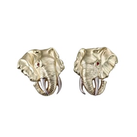 14k Gold Ruby Elephant Earrings
