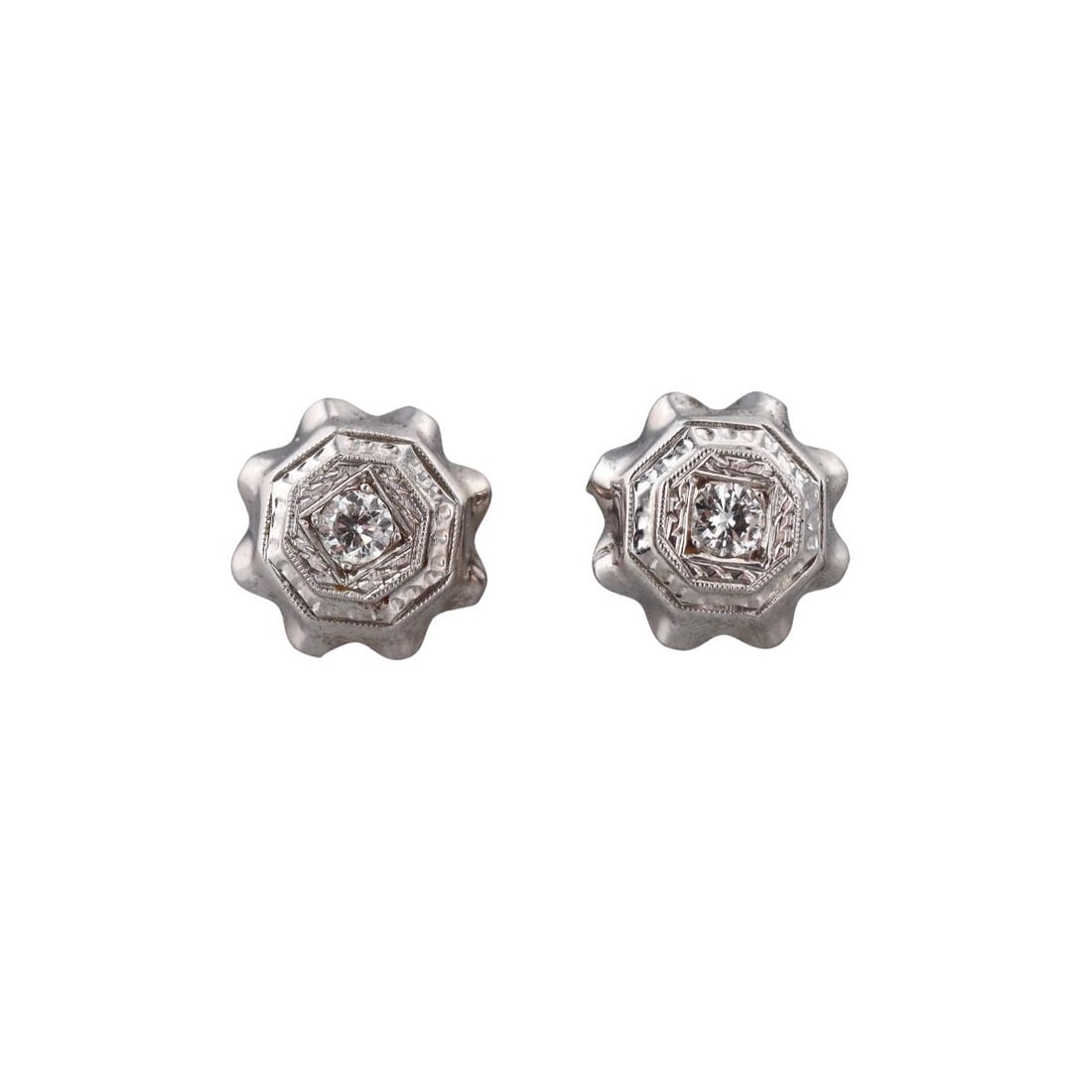 Art Deco 14k Gold Diamond Stud Earrings (1 of 3)