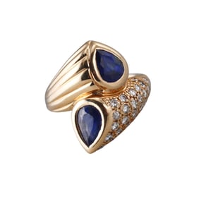 18k Gold Diamond Sapphire Bypass Ring