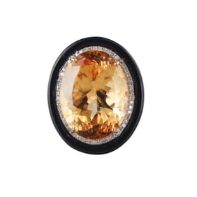 14k Gold Silver Citrine Diamond Onyx Ring