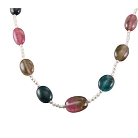 14k Gold Pearl Watermelon Tourmaline Necklace