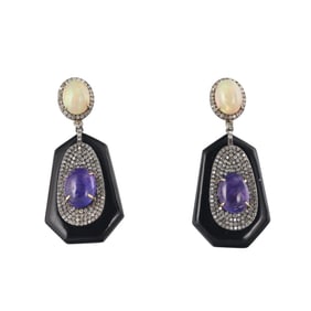 Sterling Silver 14k Gold Tanzanite Diamond Opal Onyx Drop Earrings