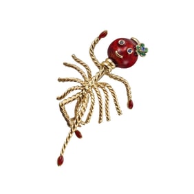 1960s Italian 18k Gold Enamel Sapphire Ballerina Brooch Pin