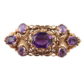 Antique Victorian 18k Gold Amethyst Large Brooch Pin