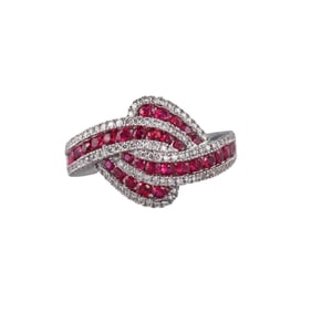 14k Gold Diamond Ruby Crossover Ring