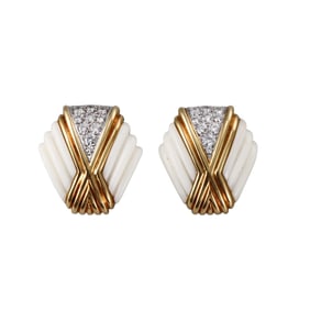 1980s White Coral Diamond Gold Earrings