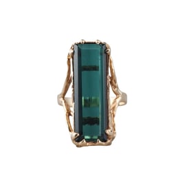 1970s 14k Gold 6.65ct Green Tourmaline Ring